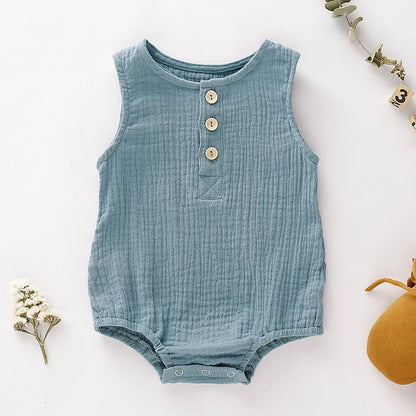 Baby Muslin Sleeveless Romper | Unisex Summer Newborn Bodysuit 0-18 Months