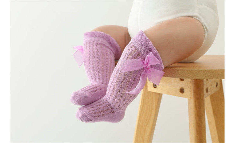 Baby Girls Over-The-Knee Bow Stockings | Breathable Cotton Socks 0-24 Months