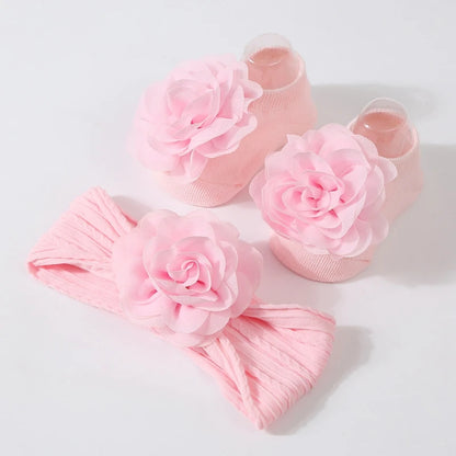 Baby Girl Flower Socks & Headband Set | Soft Knitted 2-Piece 0-12 Months