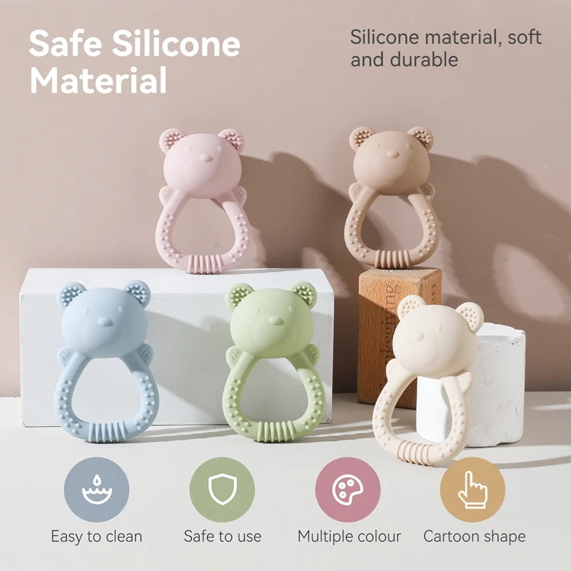 Silicone Bear Teether Rattle | Food-Grade Sensory Hand Bell for Babies 0–12 Months