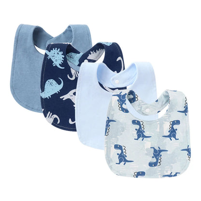 Baby Bibs & Burp Cloths Set | 4Pcs Cartoon Newborn Saliva Towels
