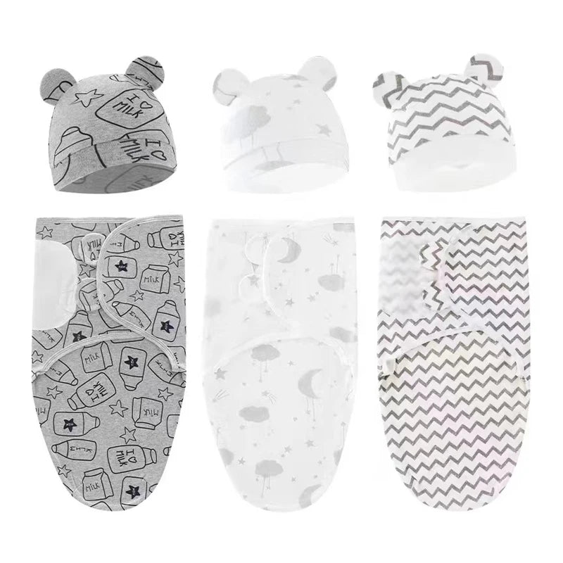 Baby Blanket & Hat Set | Soft Cotton Newborn Swaddle Wrap