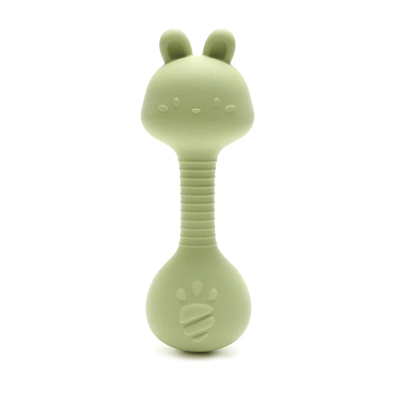 Baby Bunny Silicone Rattle Teether | Easy-Grip Dumbbell Toy for Infants