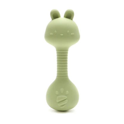 Baby Bunny Silicone Rattle Teether | Easy-Grip Dumbbell Toy for Infants
