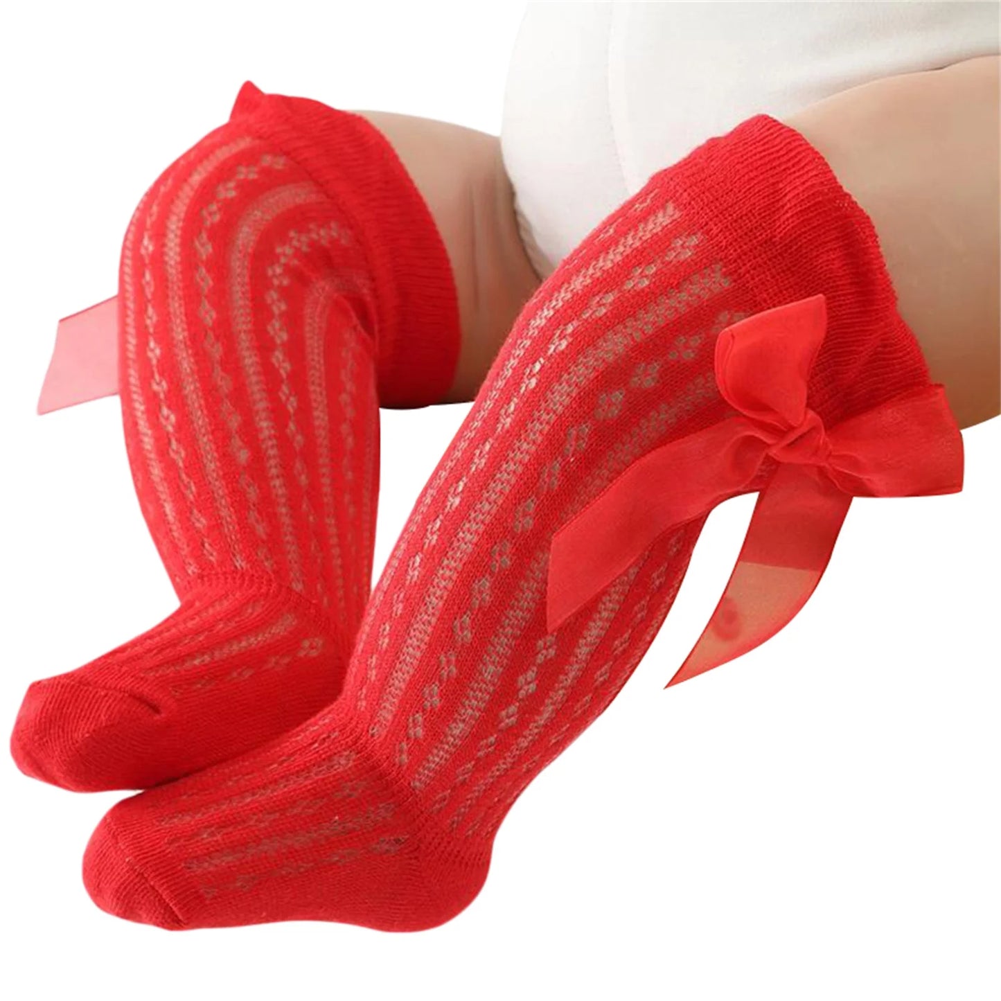 Baby Girls Over-The-Knee Bow Stockings | Breathable Cotton Socks 0-24 Months