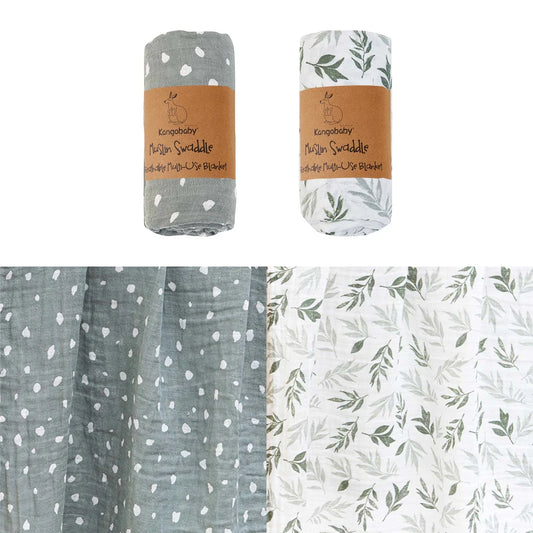 Baby Muslin Swaddle Blanket Set of 2 | 100% Cotton Newborn Wrap