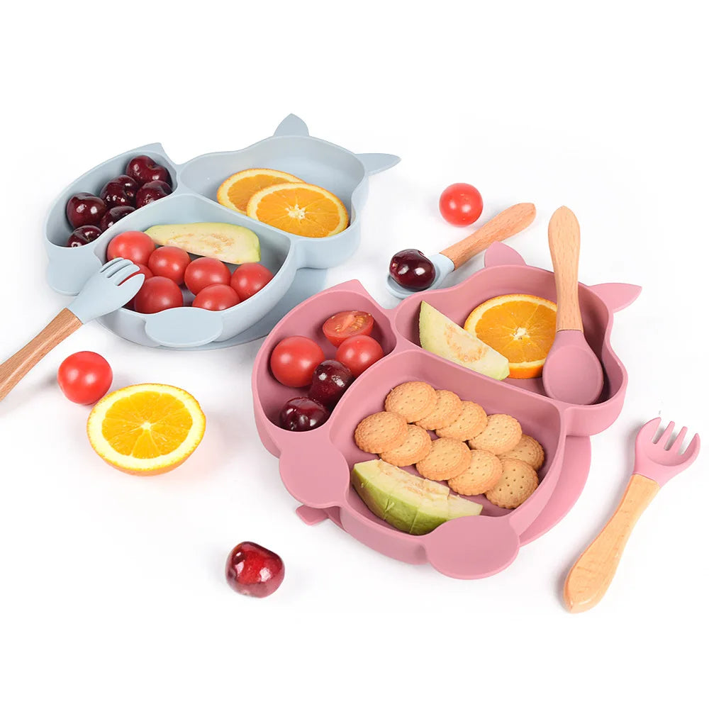 3-Piece Baby Silicone Feeding Kit | Bib, Divided Plate & Spoon Set | BPA-Free